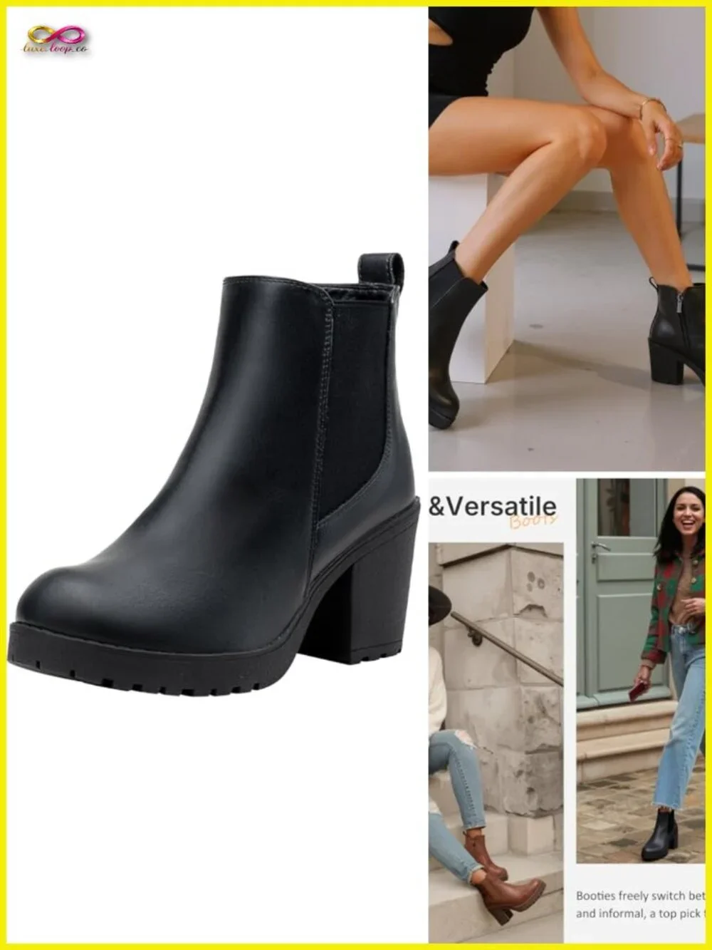 Women's Platform Chelsea Ankle Boots Chunky Block Heel Booties Inside Zipper